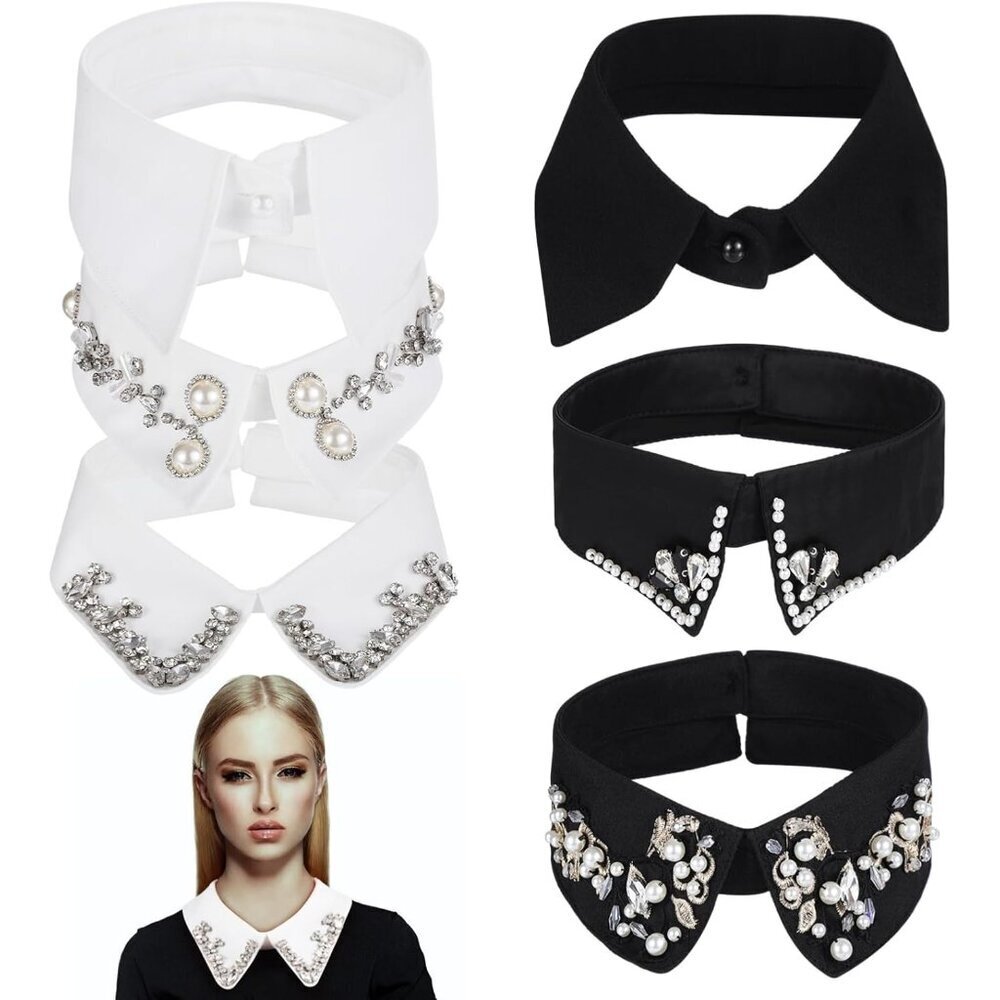 6 PCS Rhinestone Half Shirt Collar Fake Blouse Layering Accessory Women